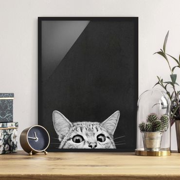 Poster con cornice - Illustrazione Gatto Bianco e nero Disegno - Verticale 4:3