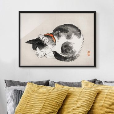 Poster con cornice - Asian gatto addormentato Vintage Disegno - Orizzontale 3:4
