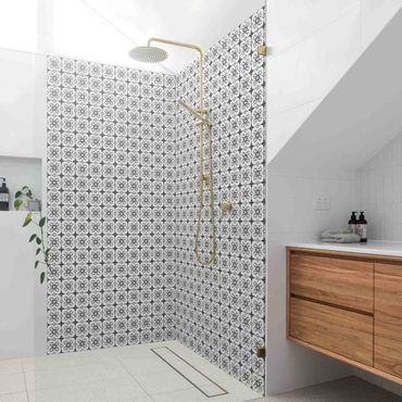 Rivestimento per doccia - Mix di piastrelle geometriche con fiori grigio