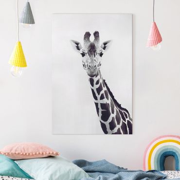 Quadro su tela - Ritratto di giraffa in bianco e nero
