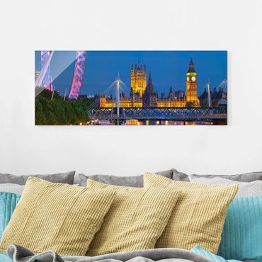 Quadro in vetro - Big Ben and Westminster Palace in London at night - Panoramico