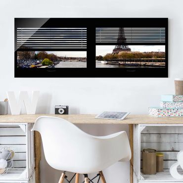 Quadro in vetro - Window View Blinds - Seine and Eiffel Tower - Panoramico