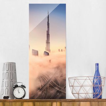 Quadro in vetro - Heavenly skyline di Dubai - Pannello