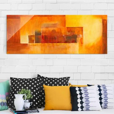 Motivo: Foresta Panorama decorwelt Quadro in Vetro 125 x 50 XL Arancione 