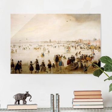 Quadro su vetro - Hendrick Avercamp - Skaters and Golf Players on frozen Floodwaters - Orizzontale 3:2