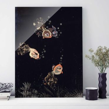Quadro in vetro - Jean Dunand - Underwater Scene with red and golden Fish, Bubbles - Verticale 3:4