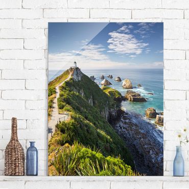 Quadro in vetro - Nugget Point Lighthouse and sea Zealand - Orizzontale 3:2
