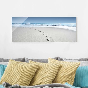 Quadro in vetro - Footprints in the sand - Panoramico