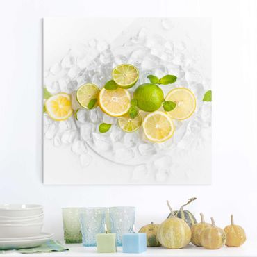 Quadro in vetro - Citrus Fruits On Ice - Quadrato 1:1