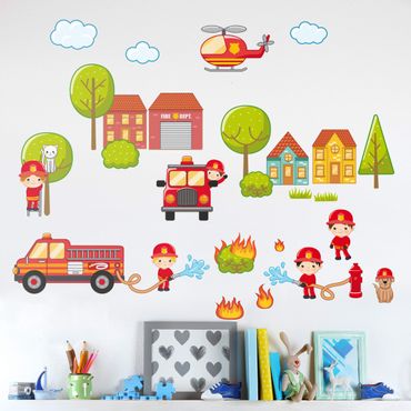 Adesivo murale - Big Fire Department Set Pompiere Car Truck Car