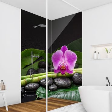 Rivestimento per doccia - Bambù verde con fioritura di orchidee