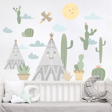 Adesivo murale - Tende indiane e cactus