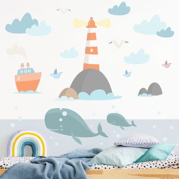 Adesivo murale - Faro e balene