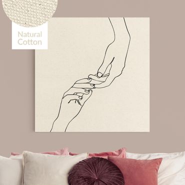 Quadro su tela naturale - Line Art mani che si toccano in bianco e nero - Quadrato 1:1