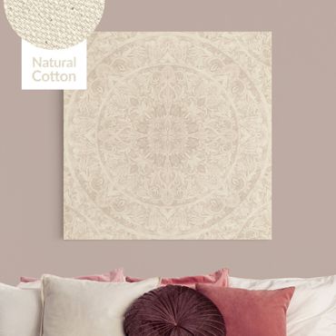 Quadro su tela naturale - Ornamento mandala in acquerello beige - Quadrato 1:1