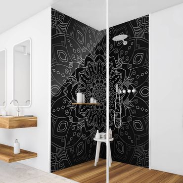 Rivestimento per doccia - Trama di fiori mandala argento e nero