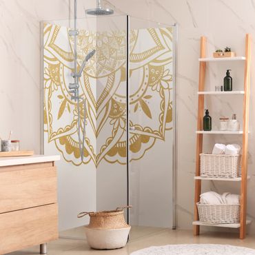 Rivestimento per doccia - Fiore mandala semicerchio in oro e bianco