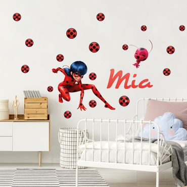 Adesivo murale per bambini  - Miraculous Ladybug con nome personalizzato