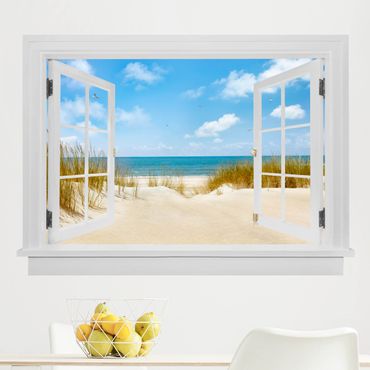 Adesivo murale - Spiaggia aperta della finestra sul Mare del Nord