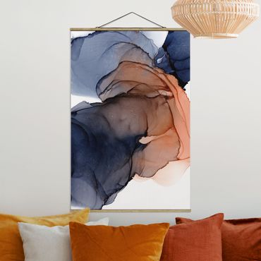 Foto su tessuto da parete con bastone - Gocce di oceano in blu e arancione con oro - Verticale 2:3