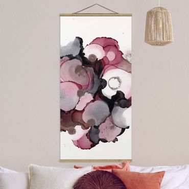 Foto su tessuto da parete con bastone - Gocce rosa e beige con oro rosé - Verticale 1:2