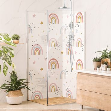 Rivestimento per doccia - Mondo arcobaleno con stelle e puntini