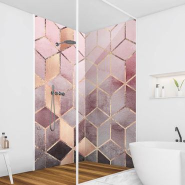 Rivestimento per doccia - Geometria dorata con rosa e grigio