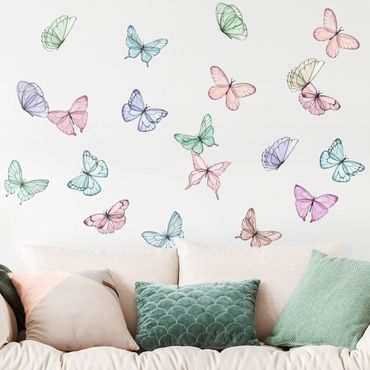Adesivo murale - Set pastello acquerello farfalle