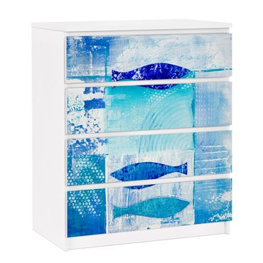 Carta adesiva per mobili IKEA - Malm Cassettiera 4xCassetti - Fish in the Blue