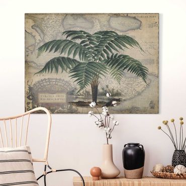 Stampa su tela - Vintage Collage - Palm e mappa del mondo - Orizzontale 3:4