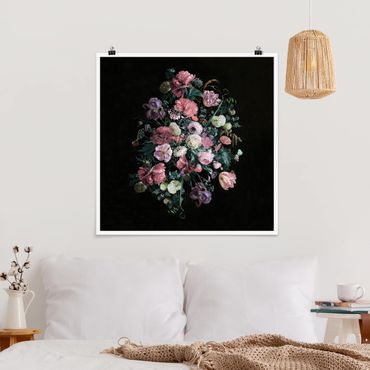 Poster - Jan Davidsz De Heem - Bouquet di fiori scuro - Quadrato 1:1