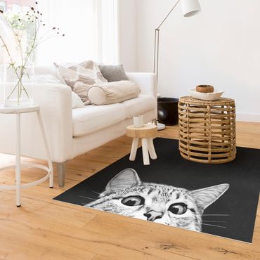 Tappeti in vinile - Laura Graves - Illustrazione disegno di gatto bianco e nero - Quadrato 1:1