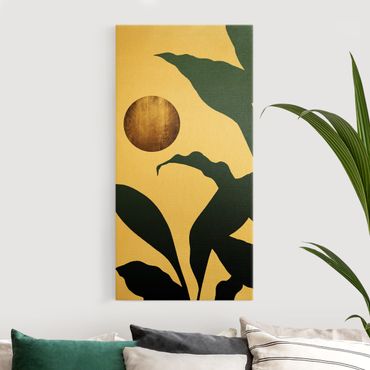 Quadro su tela oro - Luna dorata nella giungla