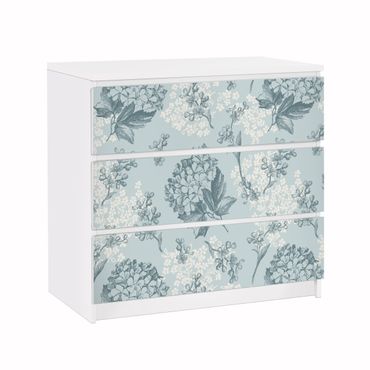 Carta adesiva per mobili IKEA - Malm Cassettiera 3xCassetti - Pattern in blue Hortensia