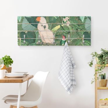 Appendiabiti in legno - Vintage Collage - Cockatoo E Hummingbird - Ganci cromati - Orizzontale