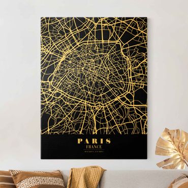 Quadro su tela oro - Pianta della città Parigi - Classico nero