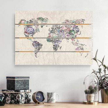 Stampa su legno - Timbro del passaporto Mappa del mondo - Orizzontale 2:3