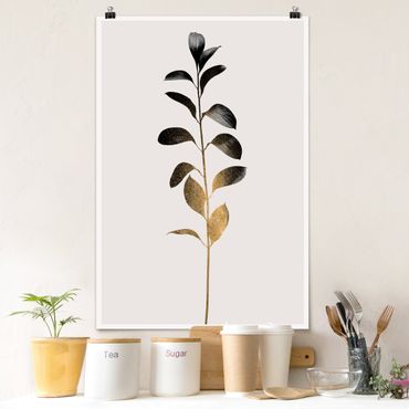 Poster - Mondo vegetale grafico - Oro e grigio - Verticale 3:2