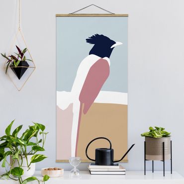 Quadro su tessuto con stecche per poster - Line Art Uccello Pastello - Verticale 2:1