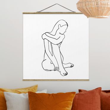 Quadro su tessuto con stecche per poster - Line Art Nudo donna Bianco e nero - Quadrato 1:1