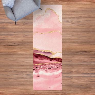 Tappetino di sughero - Montagne rosa astratte con linee d'oro - Formato verticale 1:2