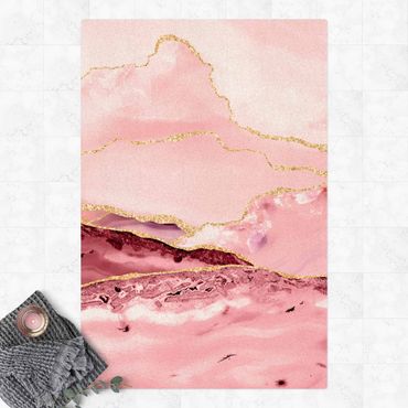 Tappetino di sughero - Montagne rosa astratte con linee d'oro - Formato verticale 2:3