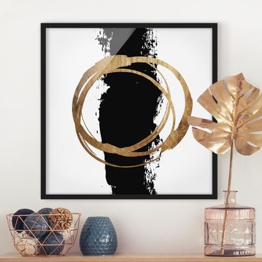 Poster con cornice - Forme astratte - oro e nero