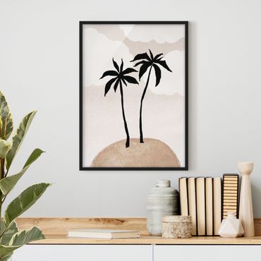 Poster con cornice - Isola di palme astratta con luna con nuvole