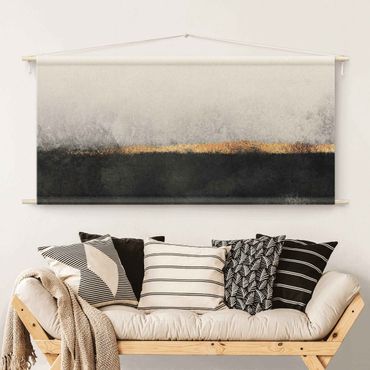 Arazzo da parete - Orizzonte dorato astratto bianco e nero