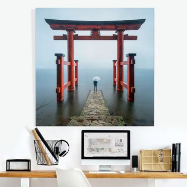 Stampa su tela - Torii rosso al lago Ashi