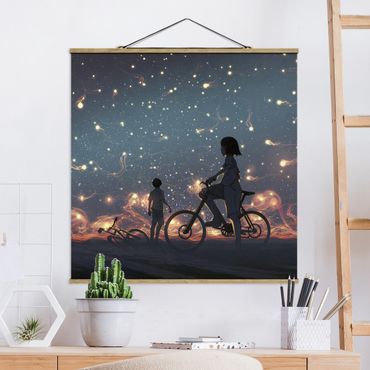 Foto su tessuto da parete con bastone - Disegno Anime - Luci su una bicicletta - Quadrato 1:1