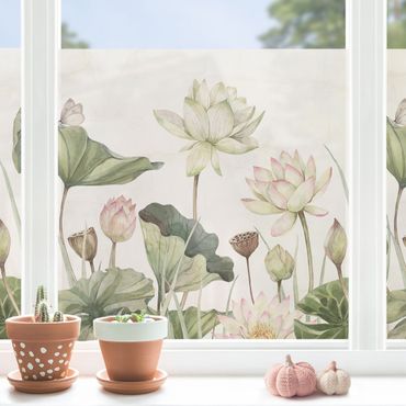 Decorazione per finestre - Ninfee eleganti e foglie delicate