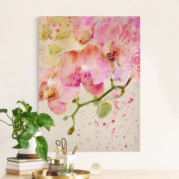 Quadro su tela naturale - Orchidee in acquerello - Formato verticale 3:4