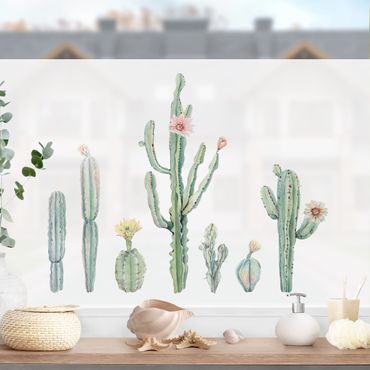 Decorazione per finestre - Fiori di cactus in acquerello